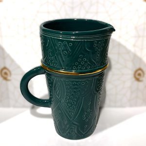 Engraved Jug Gold Green Ceramic