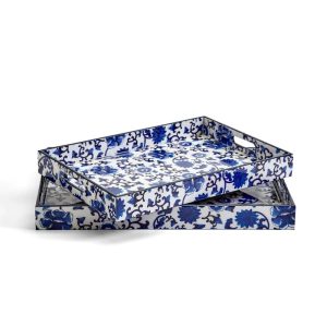 Blue Willow Set of 2 Rectangle Trays