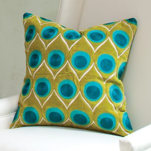 Bassett Hall Peacock pillow in aqua