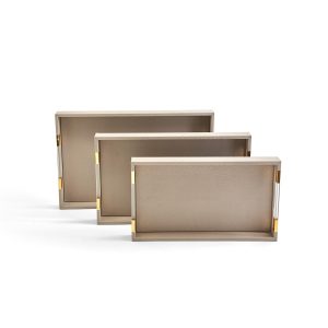 Set of 3 Taupe Decorative Rectangle Tray