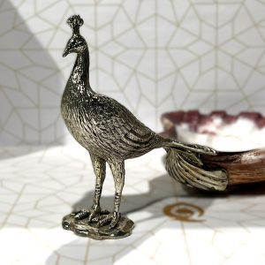 Silver Plated Peacock with Lion's Paw Shell Tail