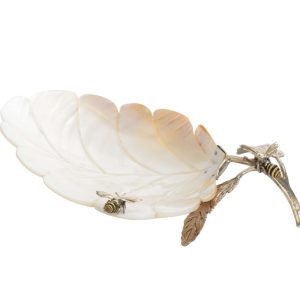 2 Silver Plated Bee with Kabibi Shell Leaf