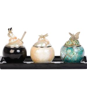 Canister Set - Bee, Dragonfly & Butterfly Black Tray