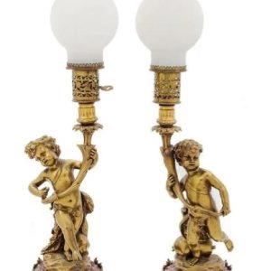 A Pair  of French Gilt Lamps