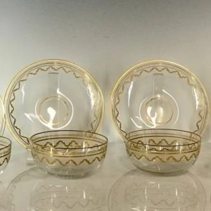 Set of 4 Gilt Moser Finger Bowl and Plates